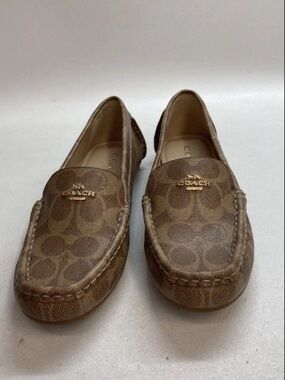 Coach Brown Signature Canvas Moccasin Loafers with Gold Logo